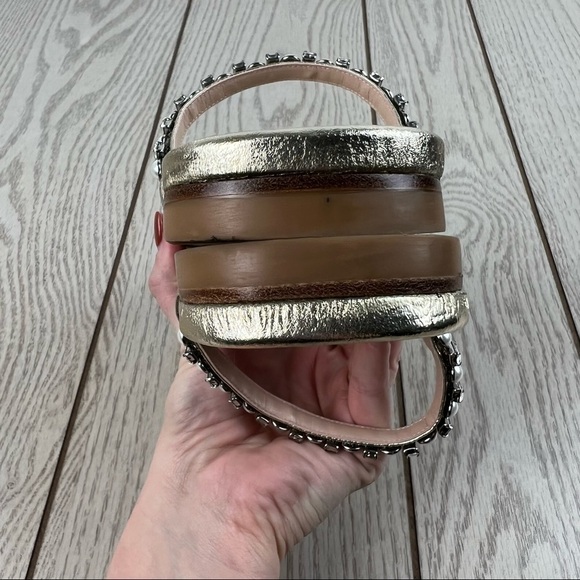 Stuart Weitzman Aleena Shine Pearl & Gem Embellished Flat Sandals 9 Platino $450 - Picture 8 of 11